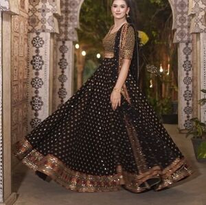 Black Lehenga Choli Set Fully Stitched Indian Wedding, Sangeet, Reception Party